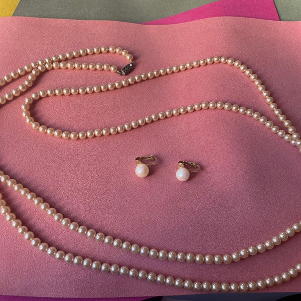 Vintage Faux Pearl Necklace and Earring Demi Parure Set