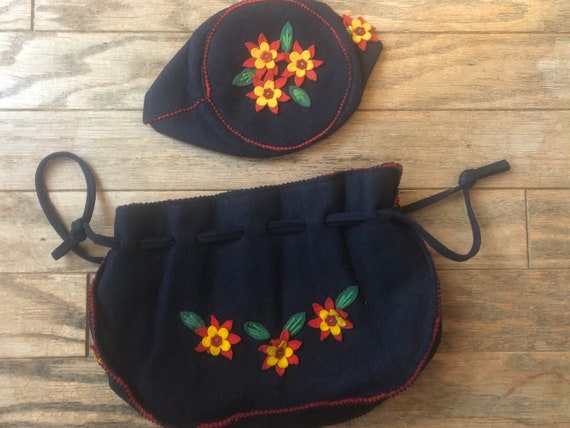 Vintage 1940's Floral Felt Applique Ladies Hat and