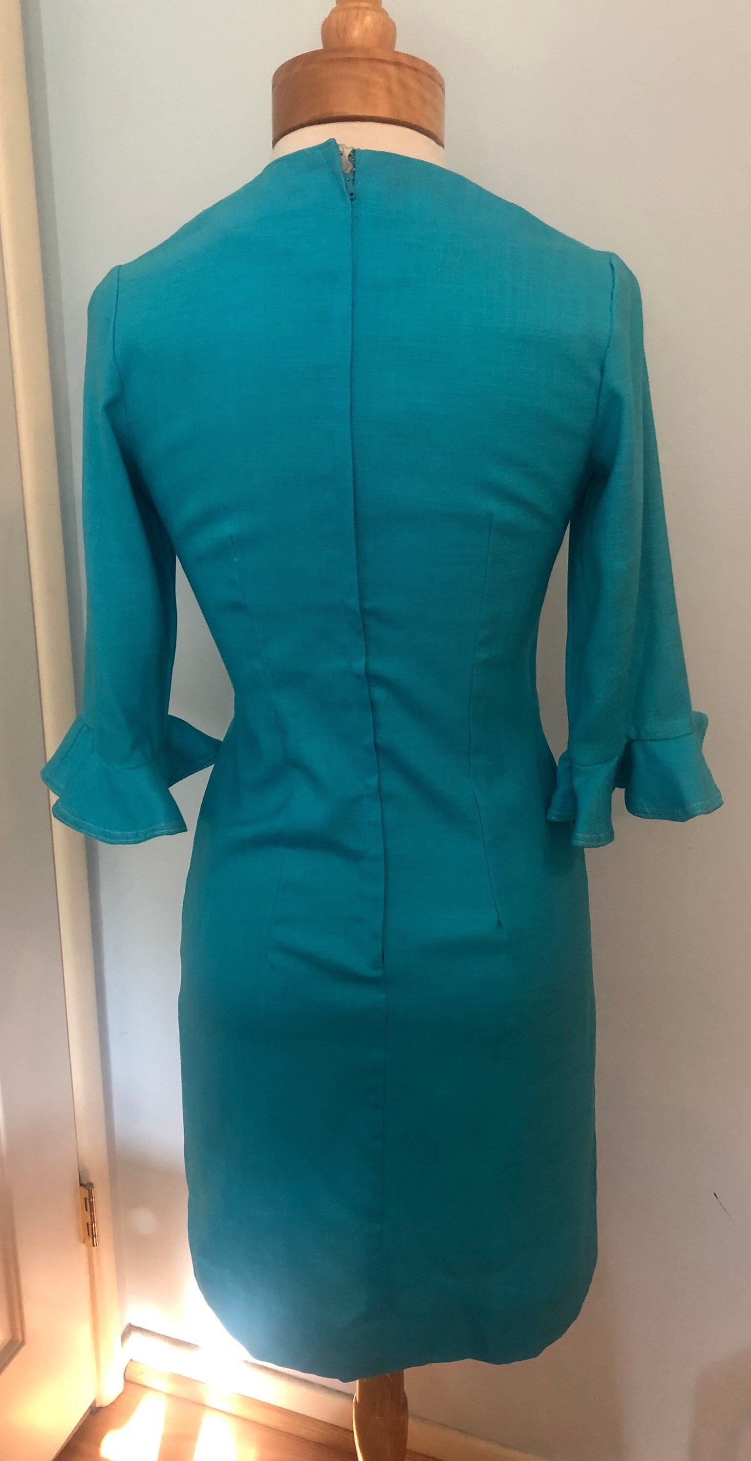 Vintage 1960's Embroidered Turquoise Blue Linen Shift Dress - Small - Etsy