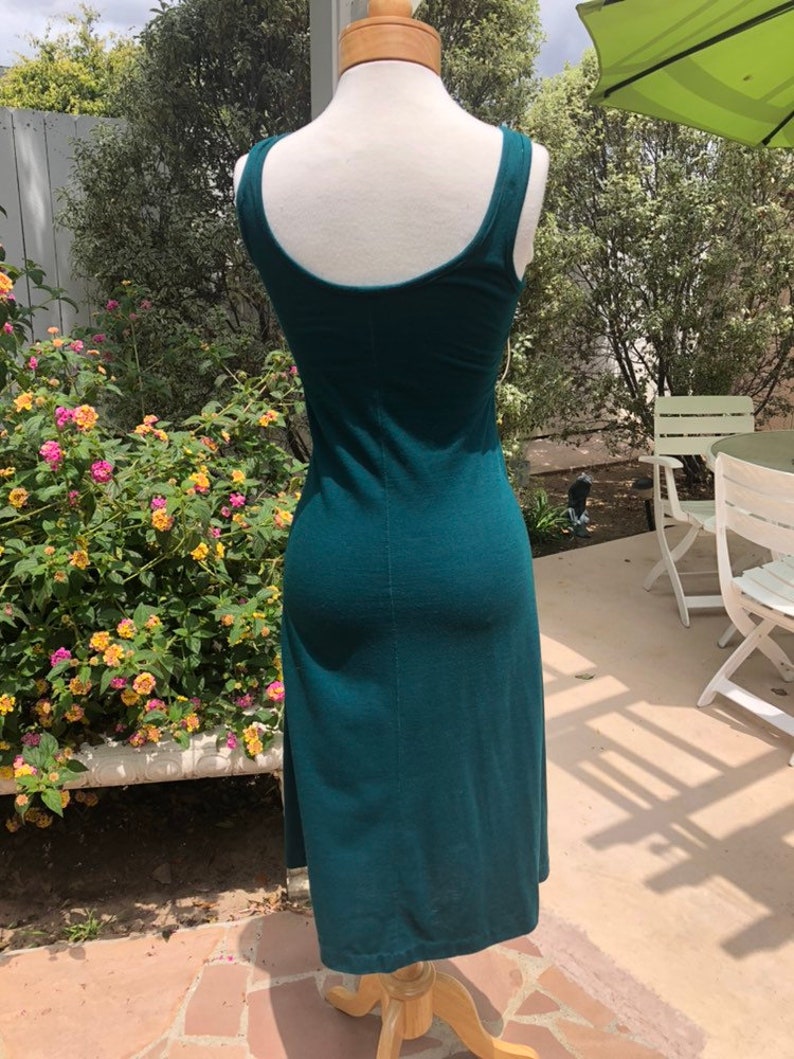 Amazing Vintage 1970/'s Forest Green Jersey Slinky Rhinestone Disco Tank Dress xssmall