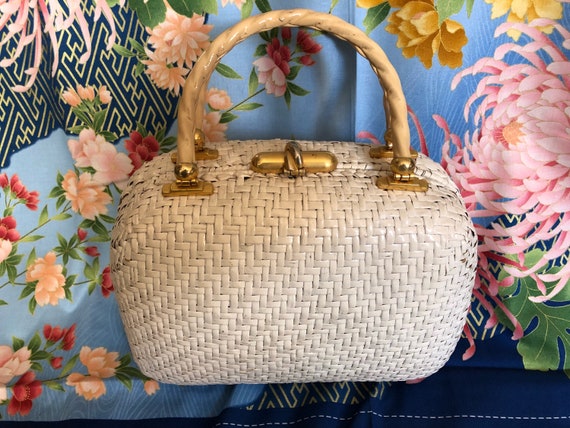 Vintage 1950's KORET Cream and Gold Wicker Handbag