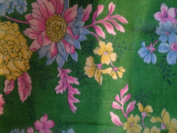 Vintage Green and Pink Cotton Voile Botanical Flo… - image 2