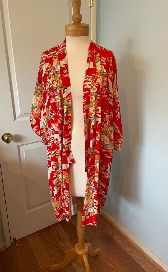 Vintage 1960's Japanese Silk Rayon Floral with Bir