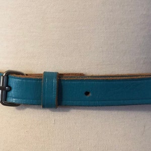 Vintage 1980&#39;s Reminiscence New Wave Punk Rock Turquoise Skinny  3/4&quot; Leather Belt 27&quot;