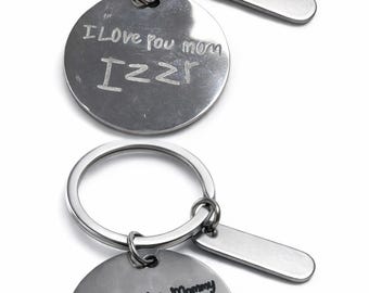 Personalized Handwriting Keychain, Custom Memorial Keepsake, Stainless Steel Engraved Gift