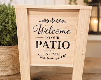 Laser Engraved  Cedar Planter. Welcome to our Patio. Fully assembled box.