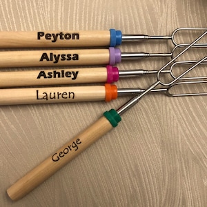 Laser engraved, personalized Marshmallow sticks. Hot dogs sticks. Campfire