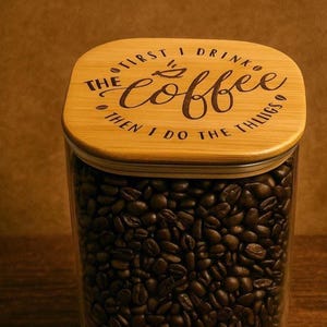 Laser Engraved Coffee Bean Jar: Bamboo Lid, Coffee Lover Gift