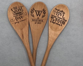 Personalized, laser engraved wooden spoon