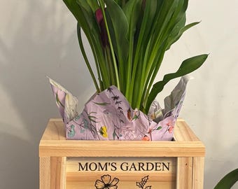 Personalized Birth Flower Cedar Planter Box, Engraved Mother's Day Gift