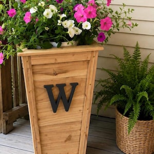 Tall Wooden Porch Planter | Monogram Outdoor Planter Box | Handmade Cedar Flower Pot Holder | Front Door Decor