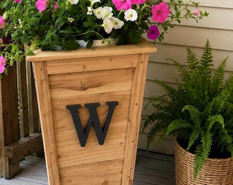 Tall Wooden Porch Planter | Monogram Outdoor Planter Box | Handmade Cedar Flower Pot Holder | Front Door Decor