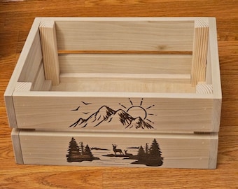 Laser Engraved MountainScene Wooden Box