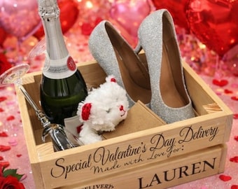 Personalized Valentine's Day Wooden Crate: Laser Engraved Gift Box