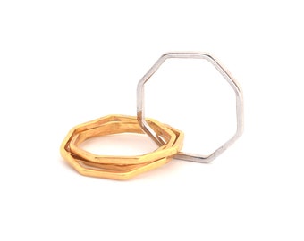 Men's Octagon Shape Ring, Unique Octagon Ring, Hammered Texture Octagon Interlock Men's Ring, Two Tone Gold Men's Ring, Multi Band Ring