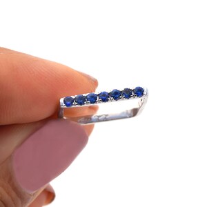 Sapphire Pave Sleek Square Band in 18k White Gold, Sapphire Pave Ring, Sapphire Pave Stacking Ring, Sapphire Ring, Sapphire Square Ring image 7