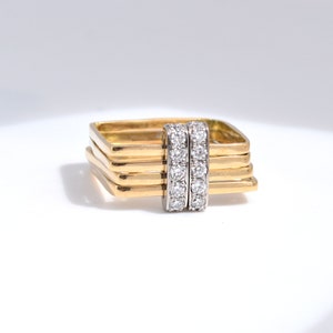 Diamond Pave Engagement Ring, Square Diamond Pave Stacking Ring, Unique Engagement Ring, Pave Diamond Ring-Two Tone Gold Diamond Ring