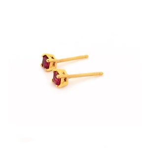 Princess Cut Ruby Earring Studs, 18K Yellow Gold and Ruby Princess Cut Earring Studs, July's Birthstone, Special Birthday Present image 3