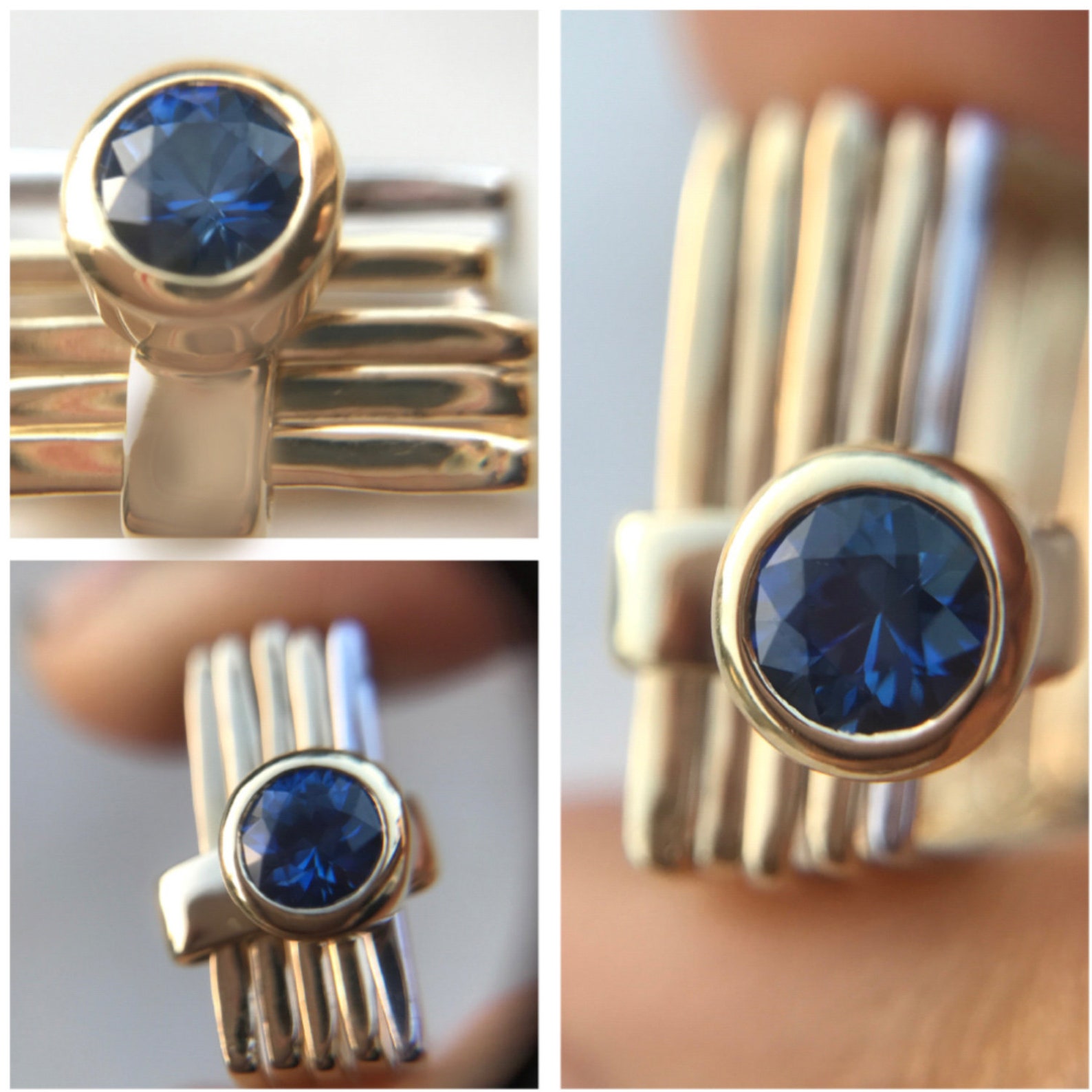 Sapphire Bezel Set Engagement Ring Two Tone Gold Engagement Etsy