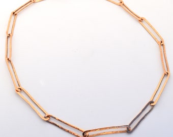 Handmade Hammered Textured Clip Chain, 18K Rose Gold Clip Hammered Chain, Paper Clip hammered Chain, 18K Paper Clip Chain Necklace