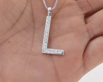 Pave Diamond Initial Letter Pendant, Diamond Initial Necklace, Diamond Pave Dangle Letter Initial Pendant, Large Diamond Pendant Necklace