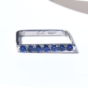 Sapphire Pave Sleek Square Band in 18k White Gold, Sapphire Pave Ring, Sapphire Pave Stacking Ring, Sapphire Ring, Sapphire Square Ring image 1