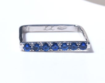 Sapphire Pave Sleek Square Band in 18k White Gold, Sapphire Pave Ring, Sapphire Pave Stacking Ring, Sapphire Ring, Sapphire Square Ring