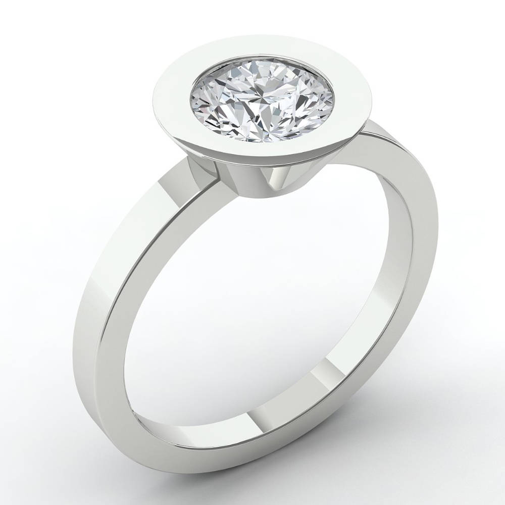 Unique Engagement Ring Bezel Set Engagement Ring 18K White - Etsy