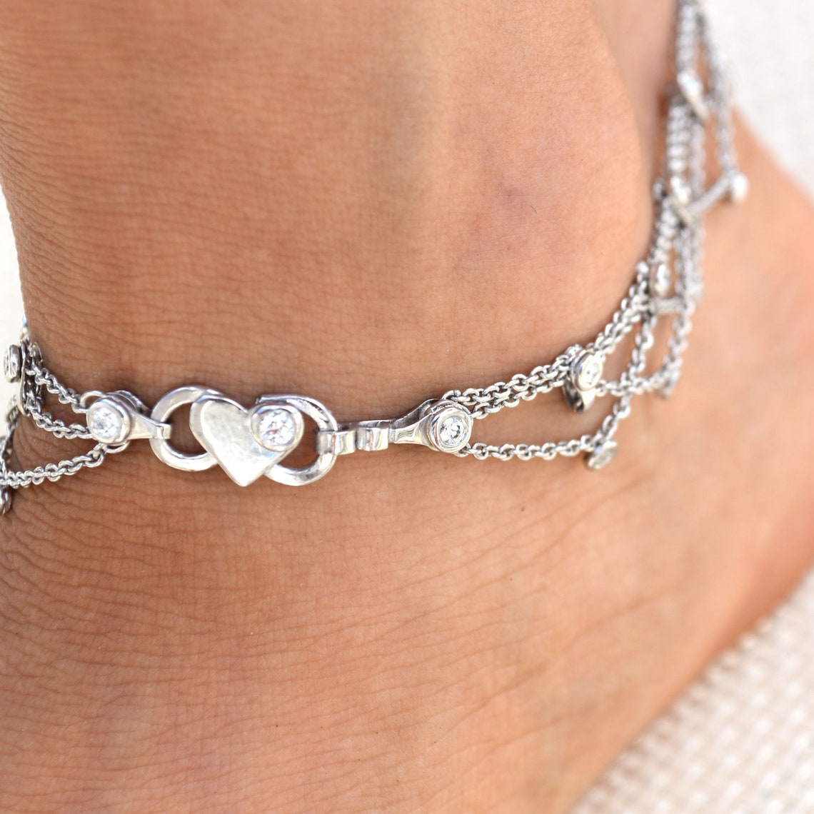 Diamond Dangle Anklet Bracelet in 18K White Gold Stunning Etsy