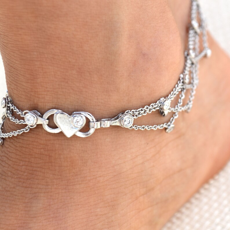 Diamond Dangle Anklet Bracelet in 18K White Gold Stunning Etsy