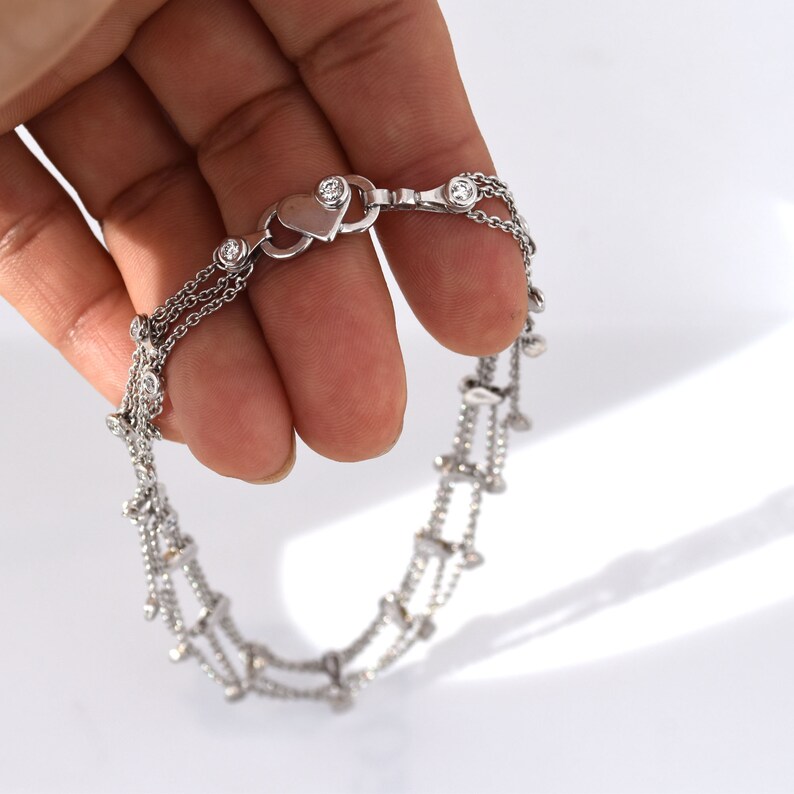 Diamond Dangle Anklet Bracelet in 18K White Gold Stunning Etsy