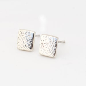 Textured Square Earring Studs, Sterling SIlver Cuttlefish Texture Earring Studs, Unique Earring Studs, Sea Inspired Square Earring Studs