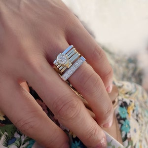 Firenze Ring 0.5 Carat Diamond Bezel Set Two Tone Multi Band, Unique Diamond Engagement Ring, Bezel Set Diamond Ring, Modern Engagement Ring