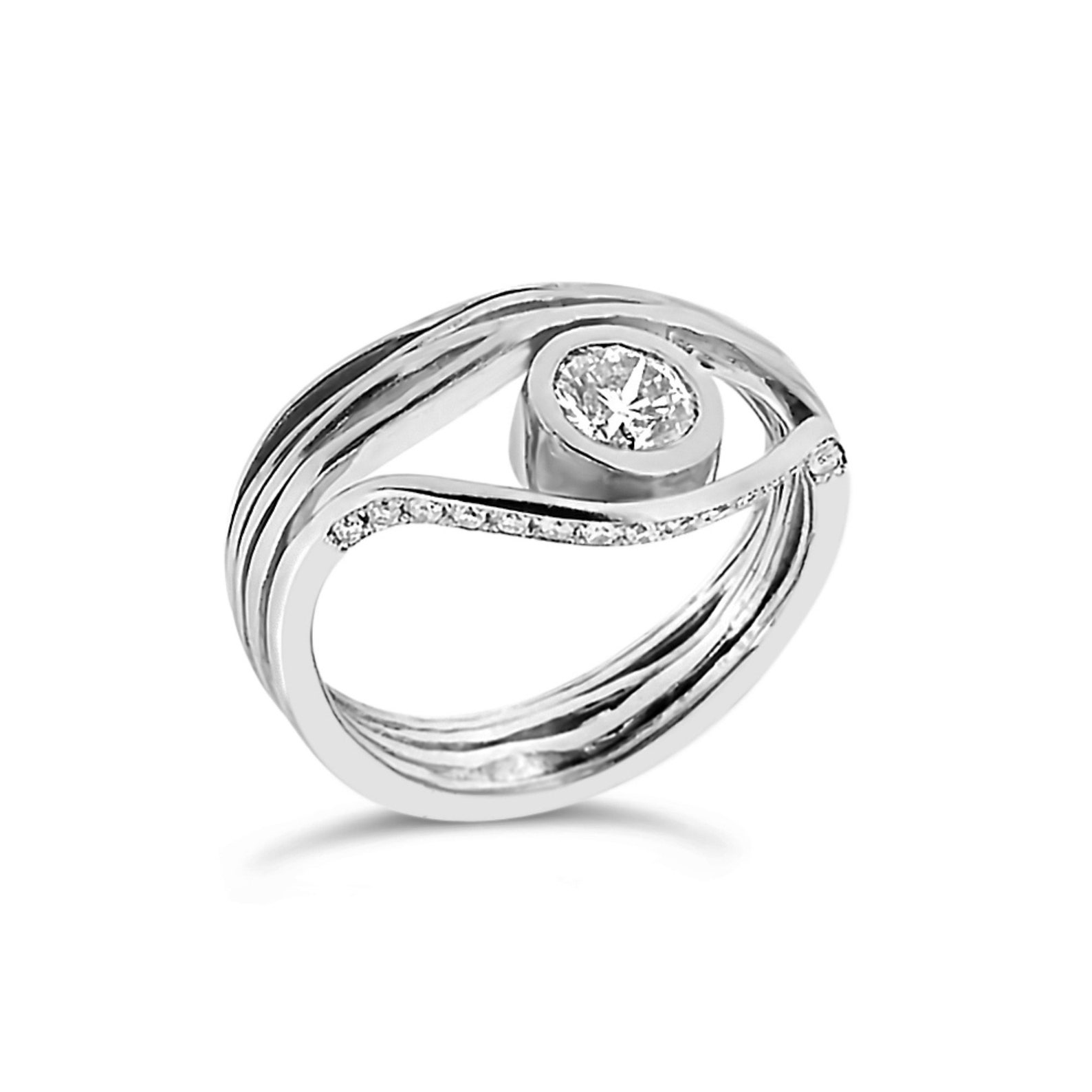 Modern Diamond Engagement Ring, Oyster Diamond Ring, Diamond Bezel Setting Ring, 18k White Gold