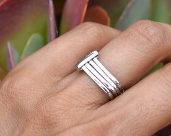 Modern Wedding Ring, Unique Wedding Ring, Multi Band Ring, 18K White Gold Square Ring, Multi Band Square Wedding Ring