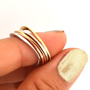 Tri Colour Gold Stacking Rings Set, Unique Stacking Gold Rings, Contemporary Stacking Tri-Colour Gold Rings