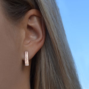 18k Rose Gold Pave Diamond Earrings, Cuttlefish Bone Texture Rose Gold Diamond Earring Studs, Rose Gold Diamond Textured Earring Stud Bars image 3