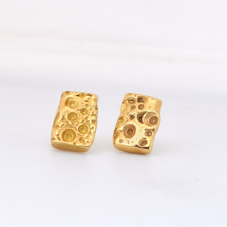 18K Yellow Gold Textured Earring Studs, Sea Urchin Earring Studs, Gold Earring Studs, Textured Stud Earrings, Sea Inspired Earring Studs image 9