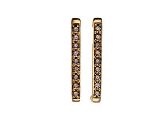 Cognac Diamond Pave Earring Bars, 0.45Ct Diamond Pave Bar Studs, Diamond Bar Earring Studs, 18K Yellow Gold Pave Cognac Diamond Bars