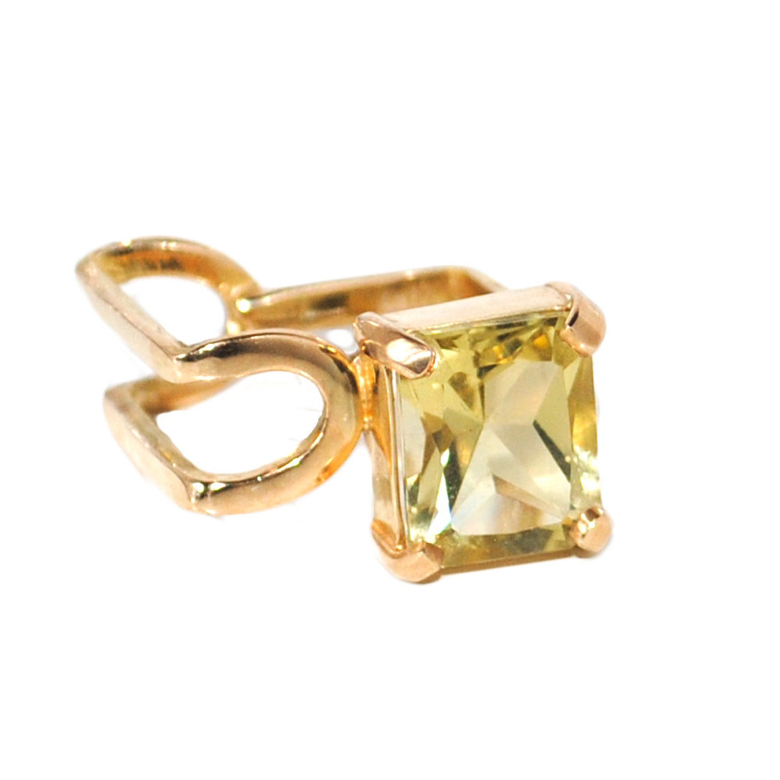 Lemon Quartz Cocktail Ring, 18k Yellow Gold Square Shape Ring, Unique