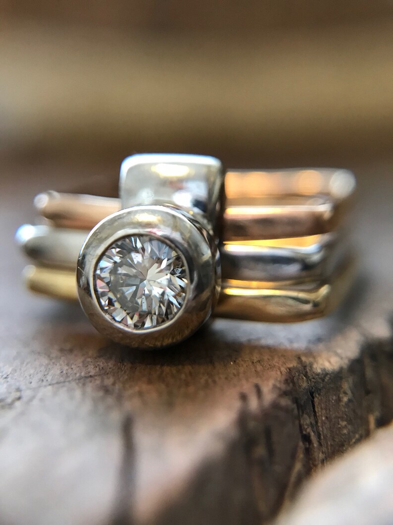 Multi Gold Diamond Engagement Ring, 18K Multi Gold Engagement Ring