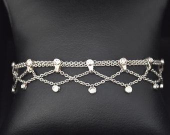 Cavigliera con diamanti pendenti in oro bianco 18 carati, splendida cavigliera con diamanti pendenti, regalo di compleanno speciale