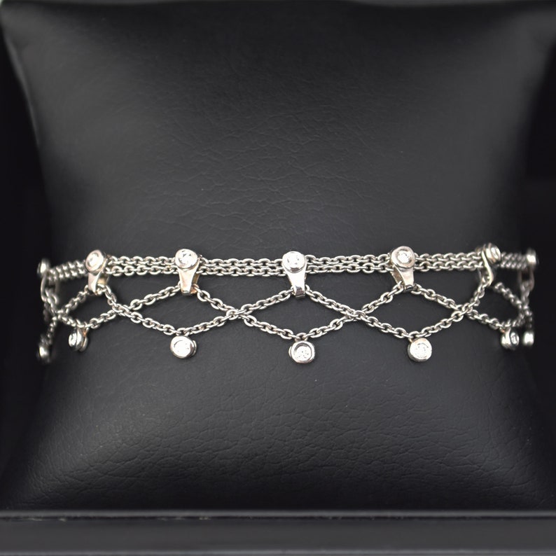 Diamond Dangle Anklet Bracelet in 18K White Gold Stunning Etsy