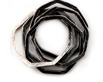 Men's Octagon Shape Multi Band Ring, Sterling Silver Octagonal Shape Ring, Men's Ring, Contemporary Men's Ring, Unique Sterling Silver Ring
