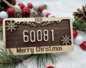 Customizable License Plate Zip Code Wooden Ornament