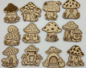 Mushroom Wooden Bobbins Set of 12 Cottagecore Embroidery Floss Organizer Cross Stitch Needlepoint Gift