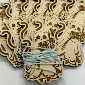 Wooden Bobbins - Ghost Cat Floss Organization - Embroidery, Cross Stitch, Needlepoint - Sewing Storage