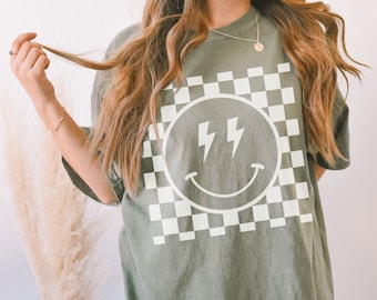 Checkerboard Smile Shirt Graphic Tee, Vintage Shirt Comfort Colors Shirt, cute graphic tee, comfort colors, trendy graphic tee, gift for her