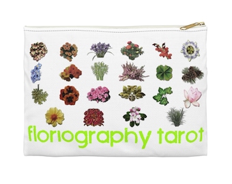 Floriography Tarot Zippered Bag | Tarot Oracle Deck Pouch | Crystals Purse, Pencil Case | All 22 Major Arcana Flowers | Flower Grid Art
