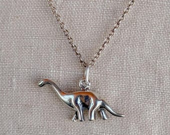 Sterling Silver Brontosaurus Dinosaur Charm Necklace, Minimal Layering Jewelry, Gift for Her